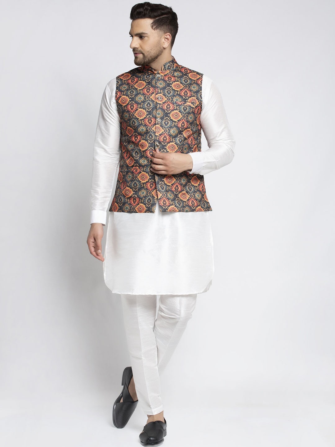 

Kaifoo Men White Angrakha Kurta with Pyjamas