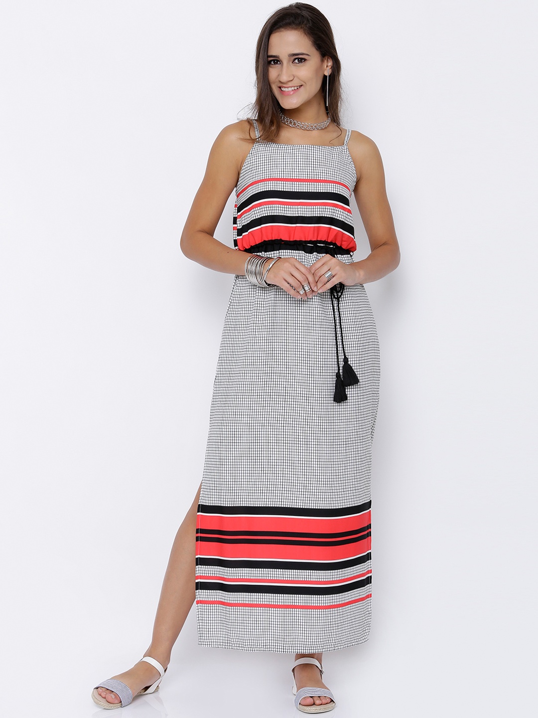 

Tokyo Talkies Women White & Black Printed Maxi Dress