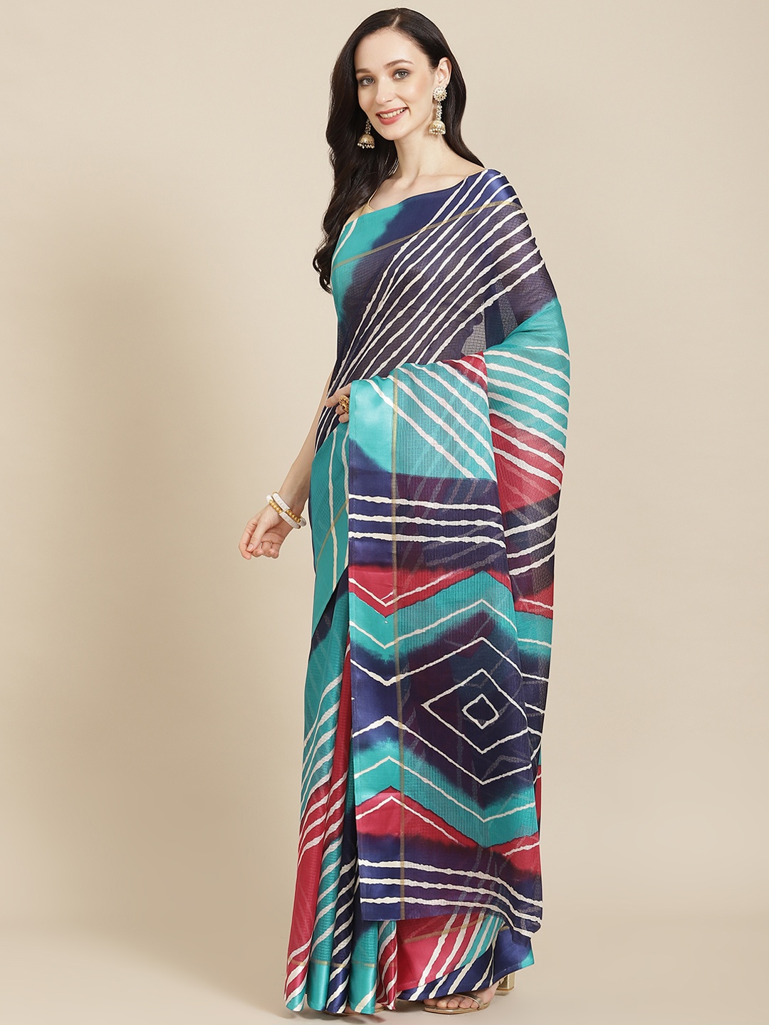 

SHANGRILA Blue & Red Jute Cotton Kota Saree