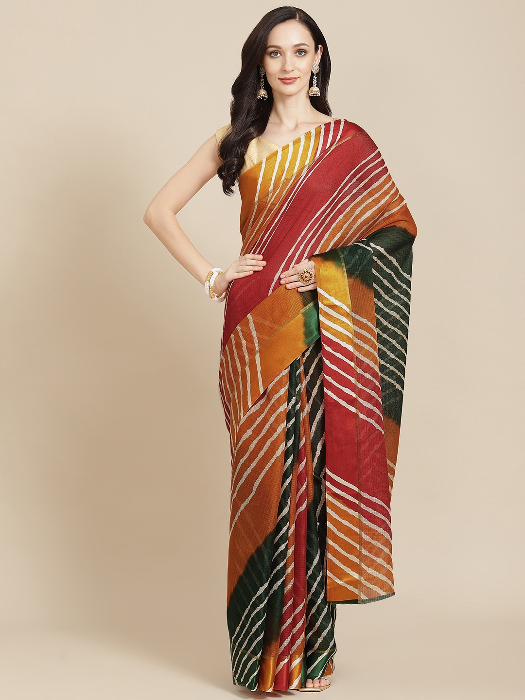 

SHANGRILA Red & Green Jute Cotton Kota Saree