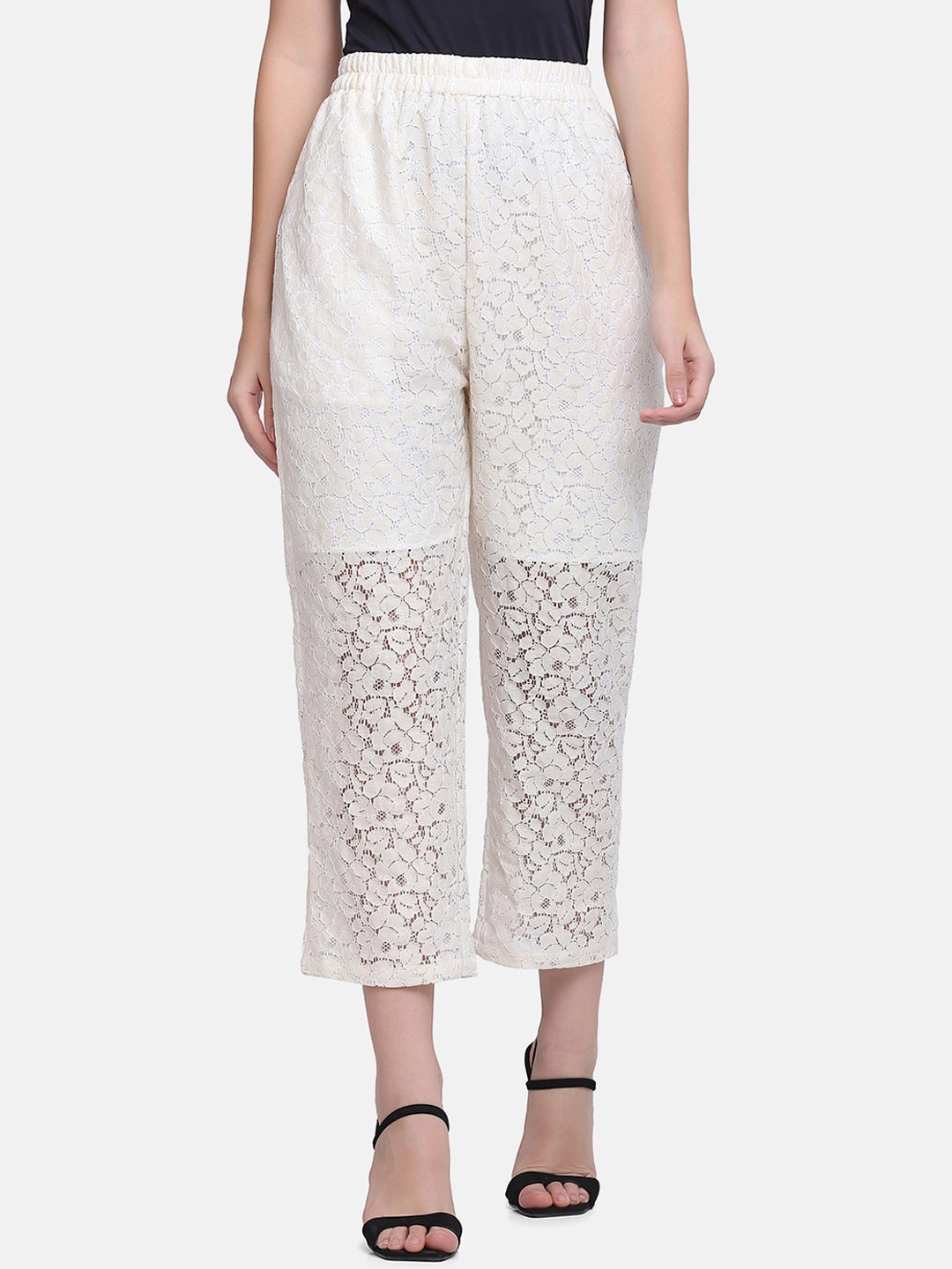 

SAKIA Women Off White Floral Self Design Trousers