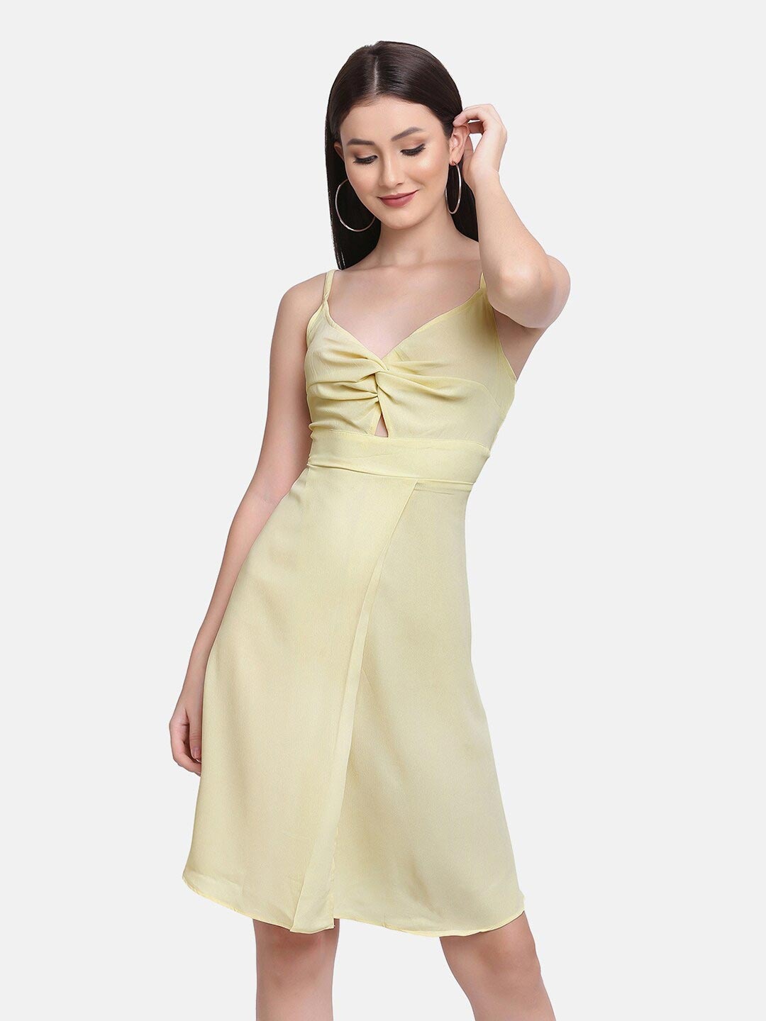 

SAKIA Yellow & oyster white Crepe Dress