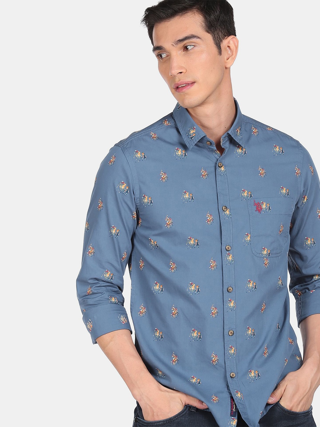 

U.S. Polo Assn. Denim Co.Men Blue Printed Casual Shirt