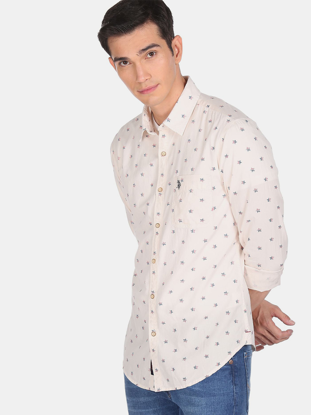 

U.S. Polo Assn. Denim Co.Men White Printed Casual Shirt