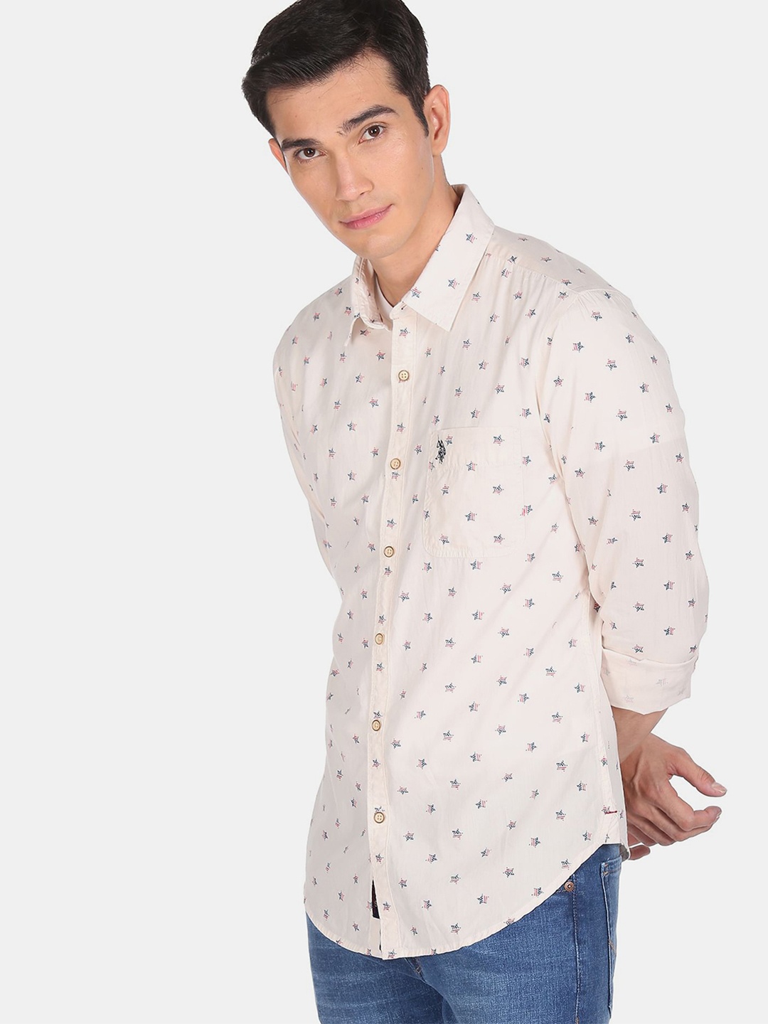 

U.S. Polo Assn. Denim Co.Men White Printed Casual Shirt