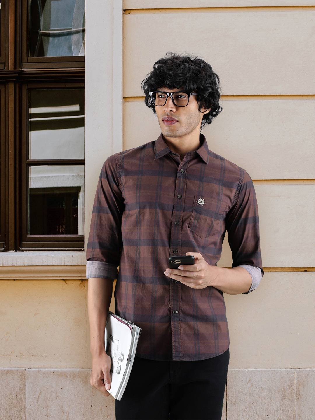 

U S Polo Assn Men Wine Windowpane Checks Checked Casual Shirt, Purple