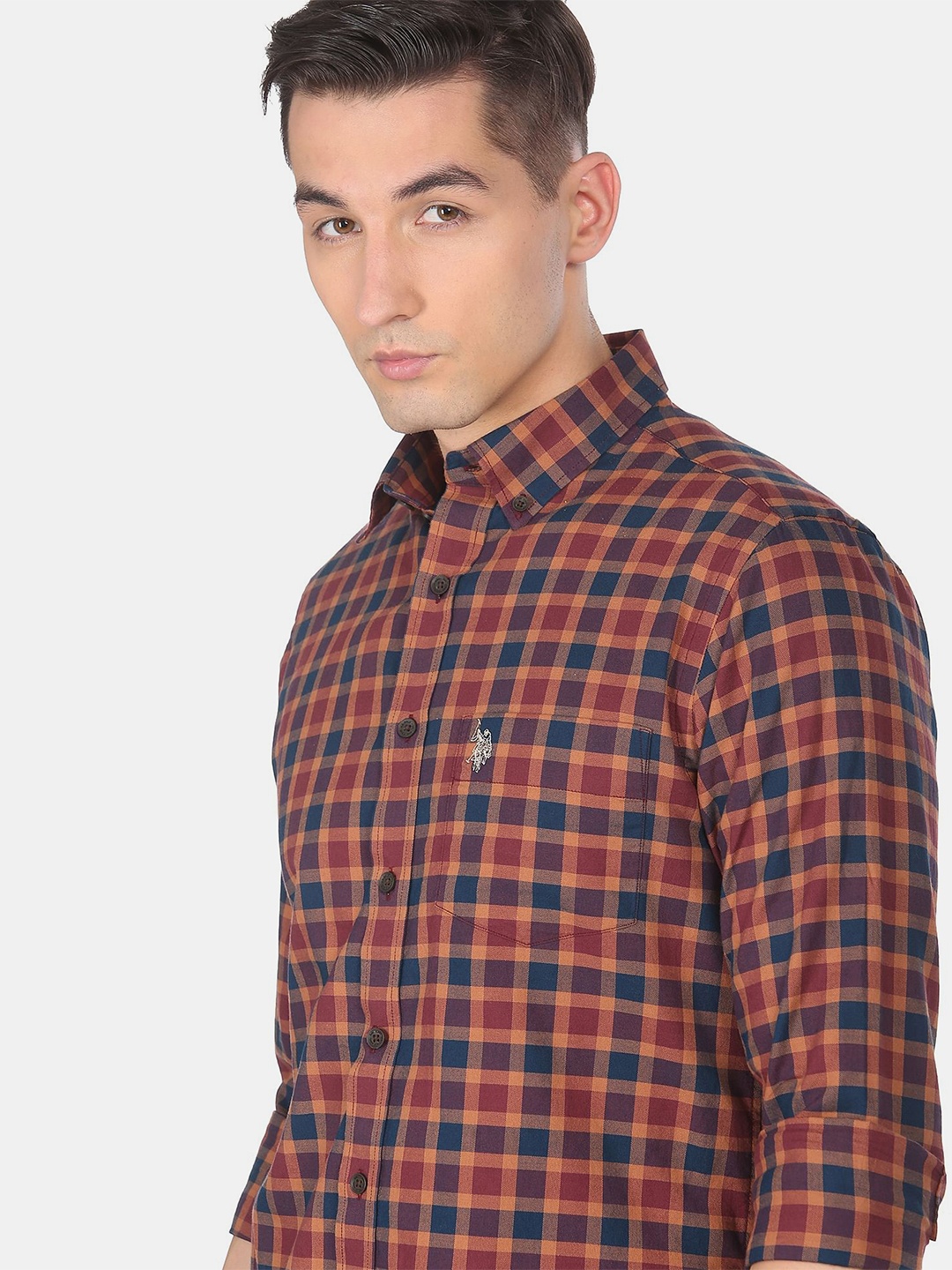 

U S Polo Assn Men Maroon, Brown and Navy Checked Casual Shirt, Multi