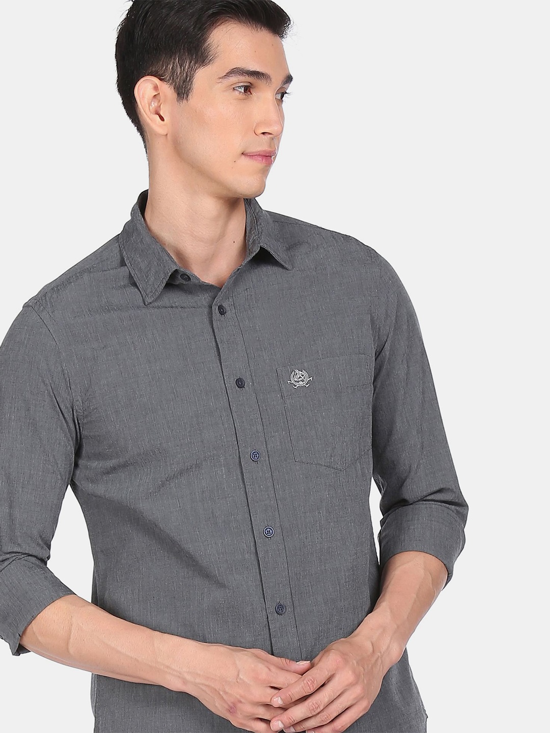 

U S Polo Assn Men Grey Solid Casual Shirt