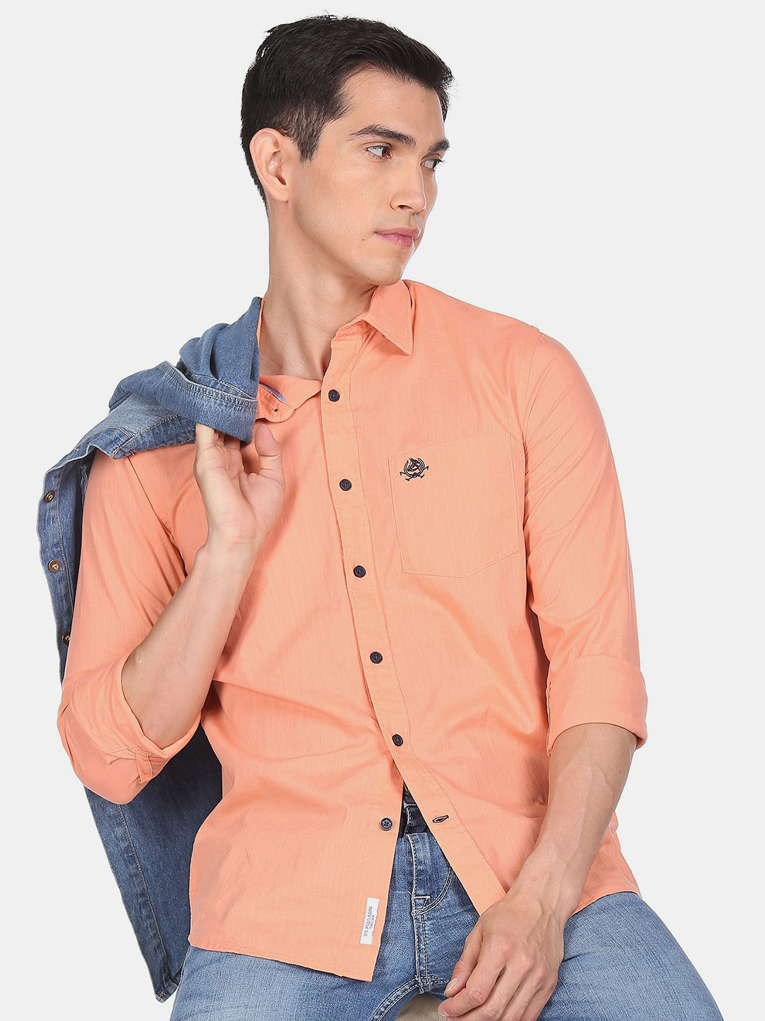 

U S Polo Assn Men Orange Casual Shirt