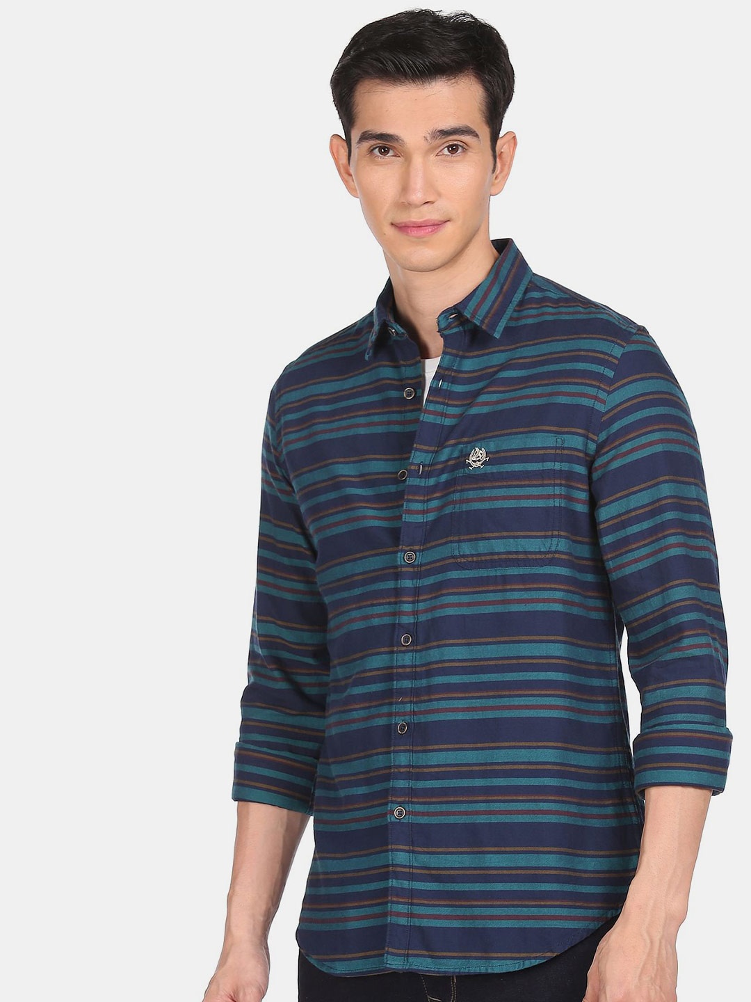 

U.S. Polo Assn. Denim Co.Men Blue Horizontal Stripes Striped Casual Shirt