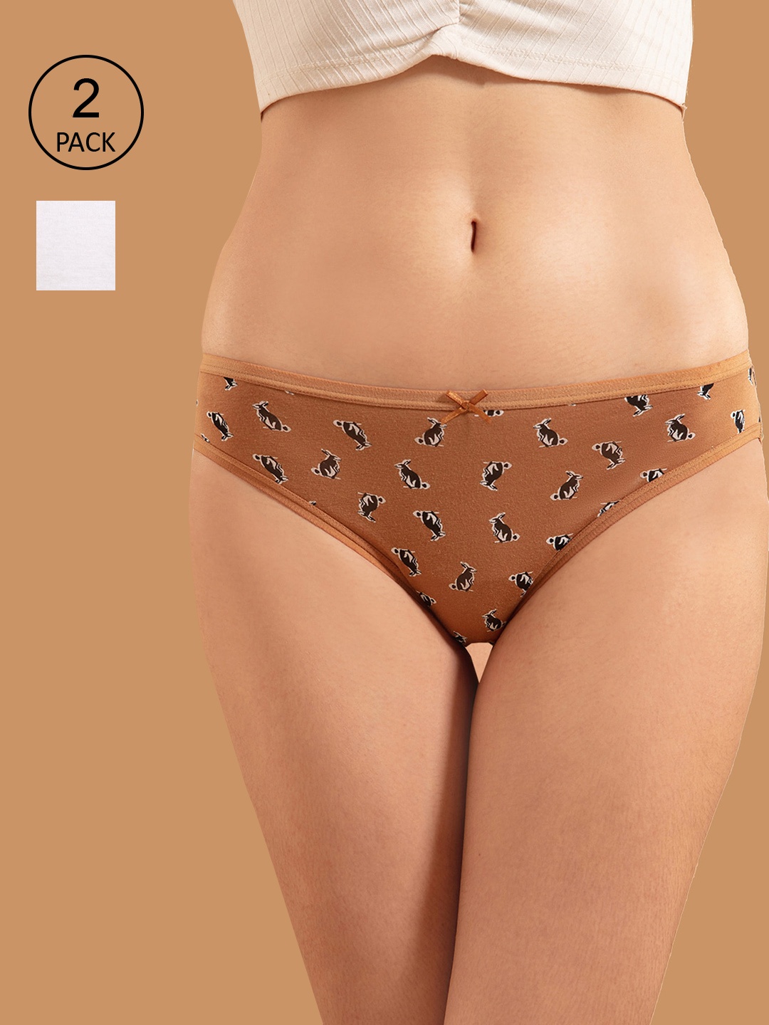 

Nykd Women Pack Of 2 White, Brown Anti-Odour Bikini Briefs