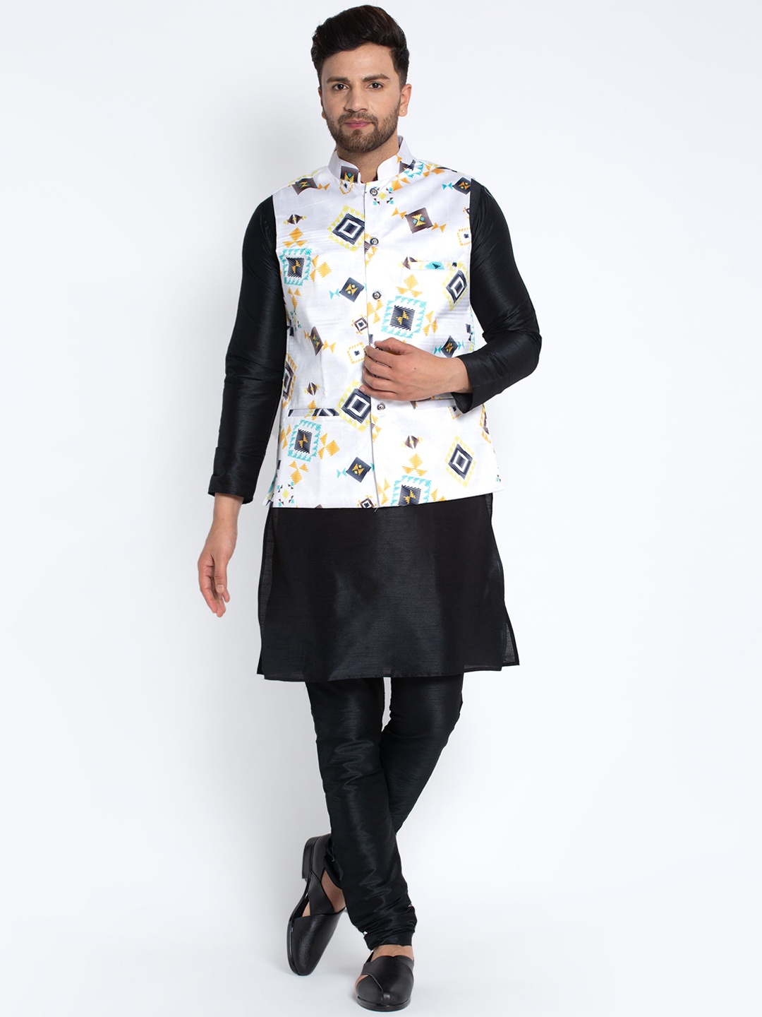 

Benstoke Men Black Dupion Silk Kurta with Churidar