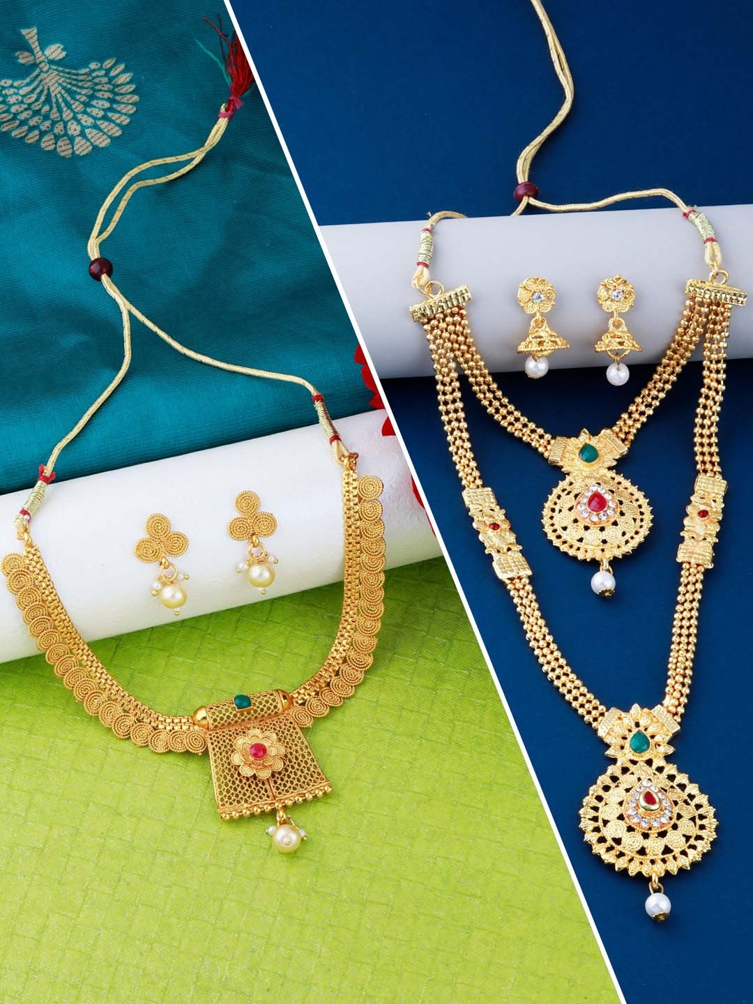 

Silver Shine Gold-Plated Stone-Studded Jewelry Set