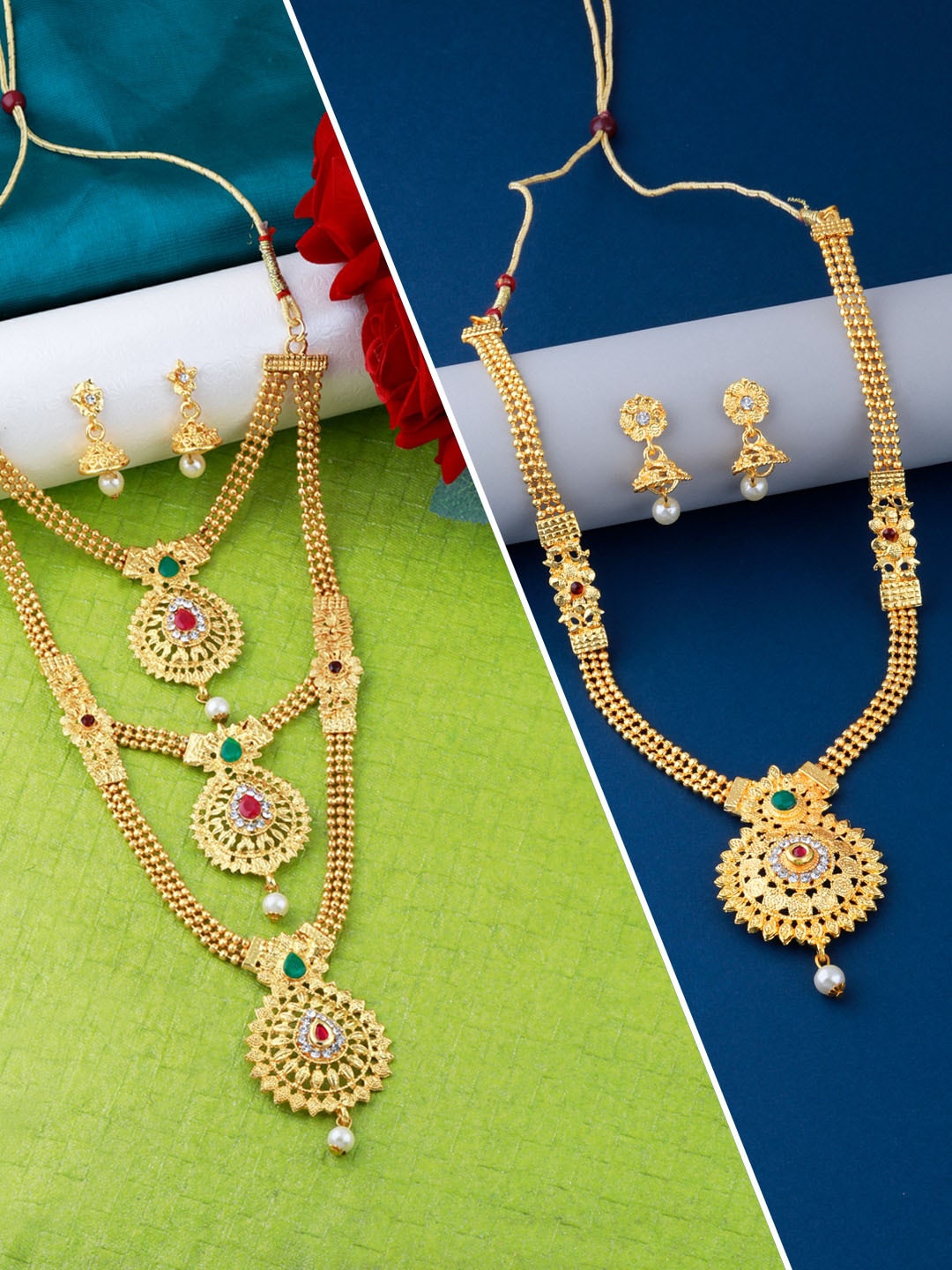 

Silver Shine Set of 2 Gold Plated Layered Jewellery Set