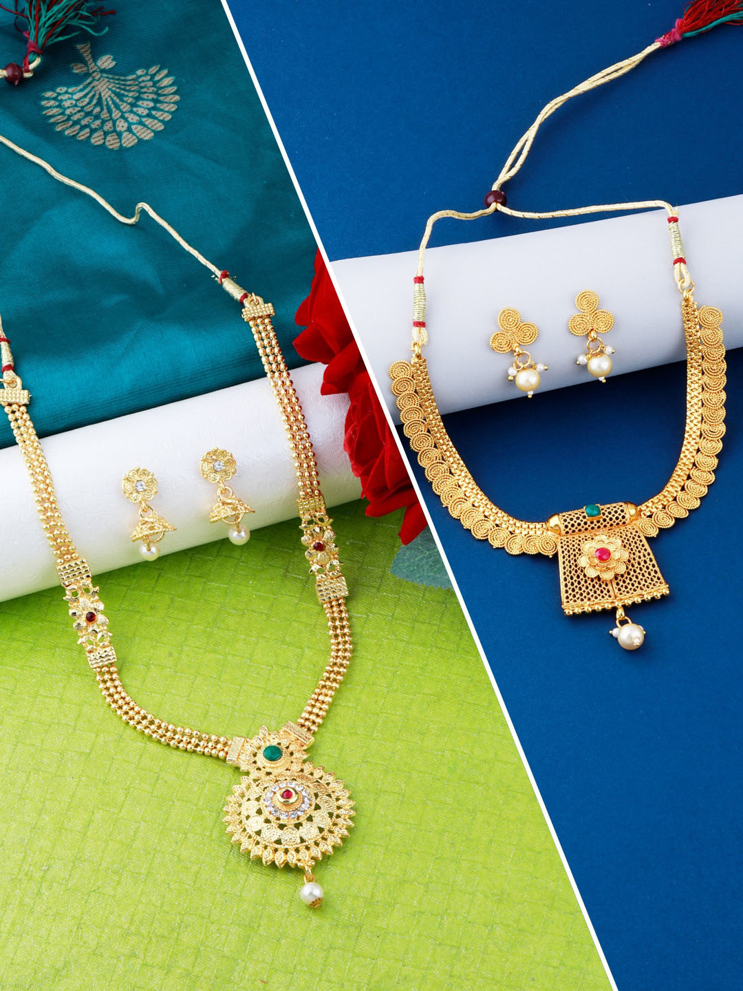 

Silver Shine Set of 2 Gold Plated Studded Jewellery Set