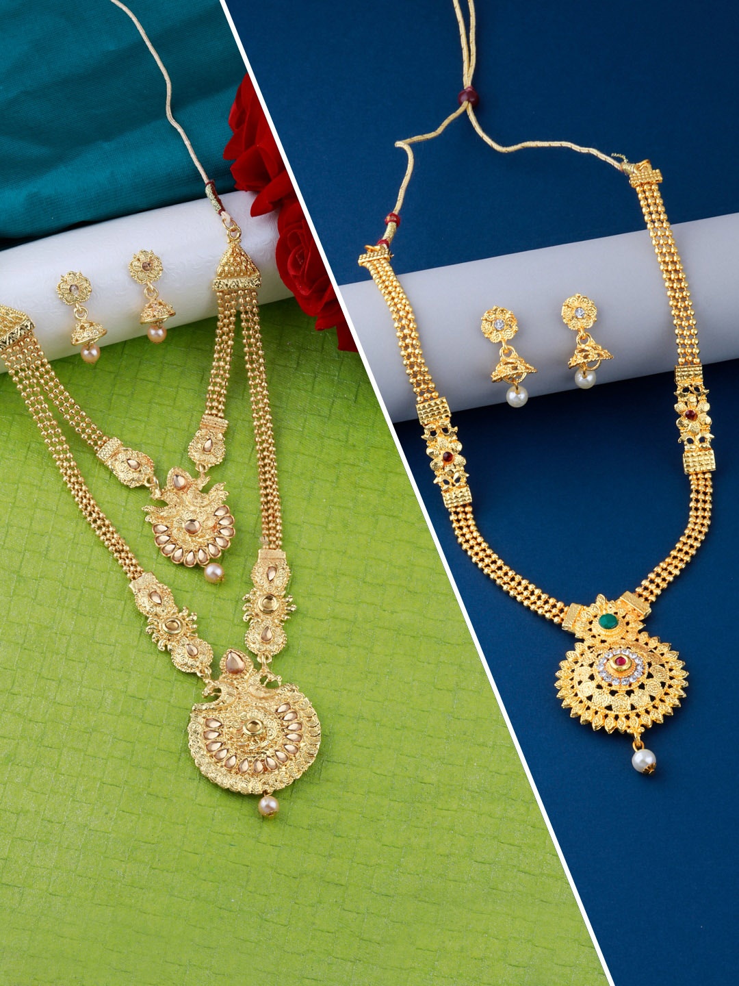 

Silver Shine Gold-Plated Stone Studded Jewellery Set