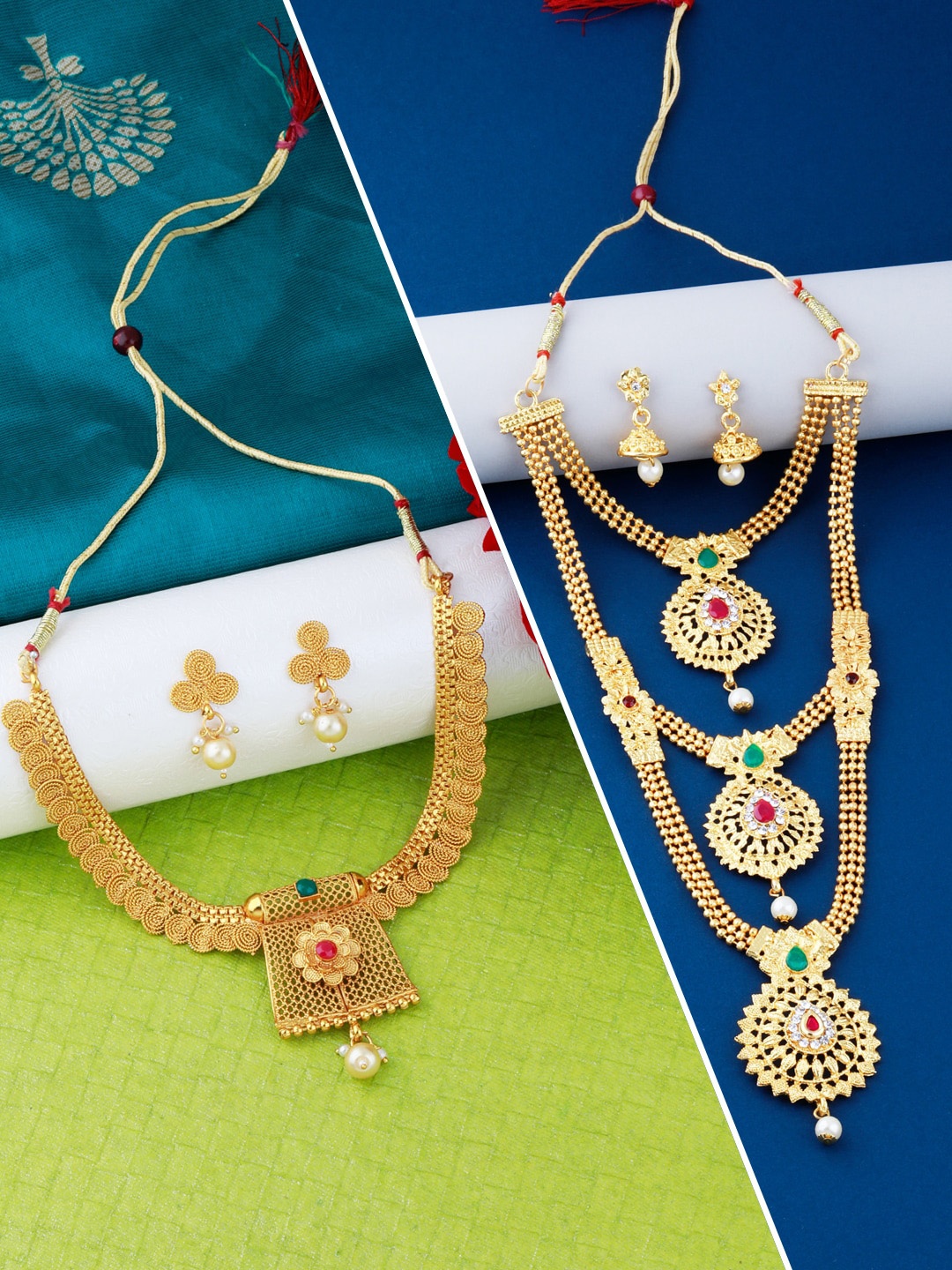 

Silver Shine Gold-Plated Stone-Studded Jewellery Set