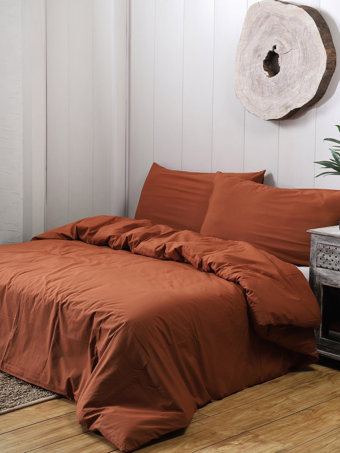 

HANDICRAFT PALACE Rust Solid 310 TC Cotton Double Queen Duvet Cover With 2 Pillow Covers