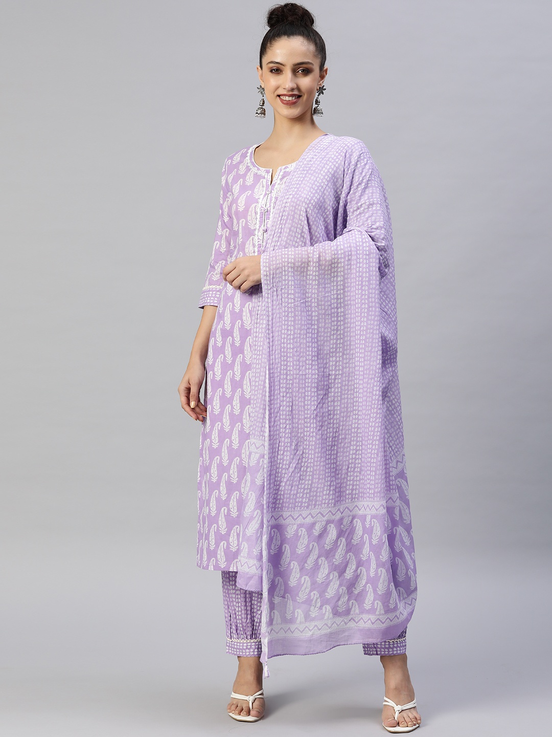 

Readiprint Fashions Women Purple Ethnic Motifs Printed Pure Cotton Kurta with Salwar & With Dupatta