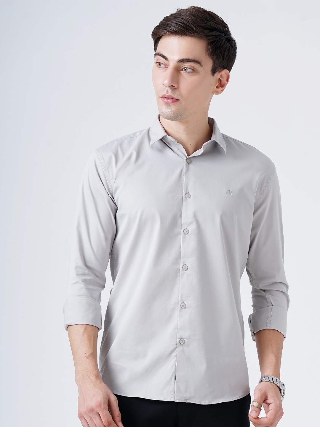 

SORATIA Men Grey Melange Slim Fit Casual Shirt