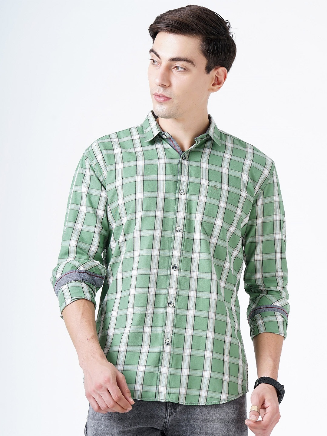 

SORATIA Men Green Slim Fit Tartan Checks Casual Shirt