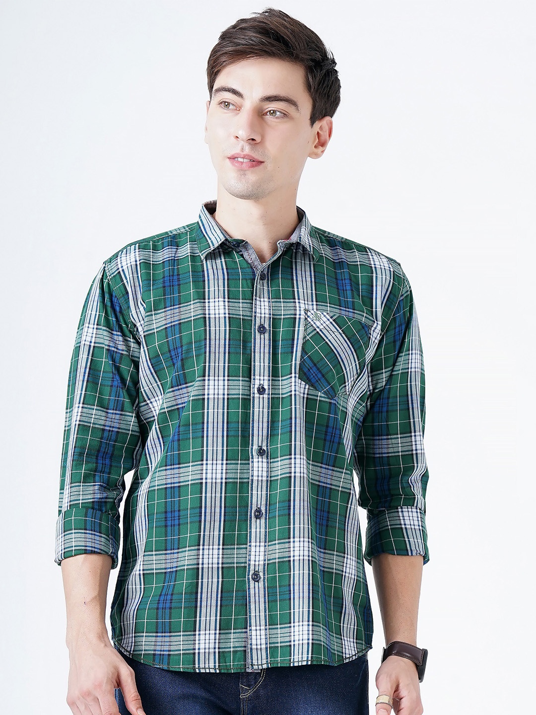 

SORATIA Men Green Slim Fit Tartan Checks Checked Casual Shirt