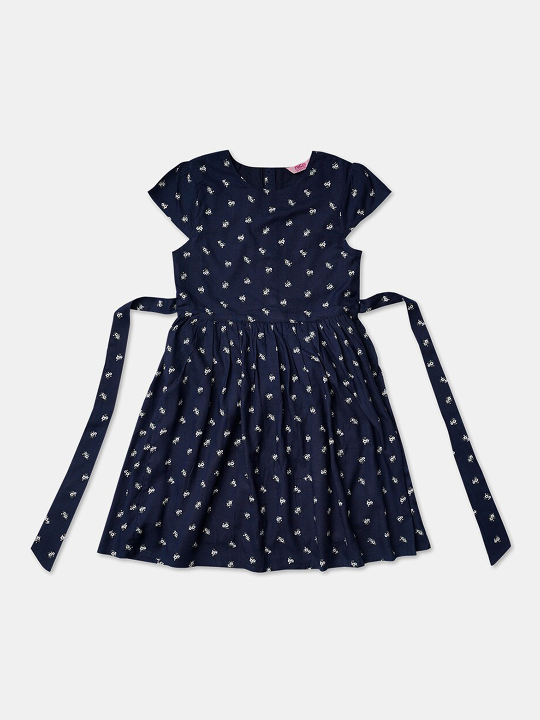 

R&B Kids Girls Navy Blue Micro Ditsy Floral Printed A-Line Dress