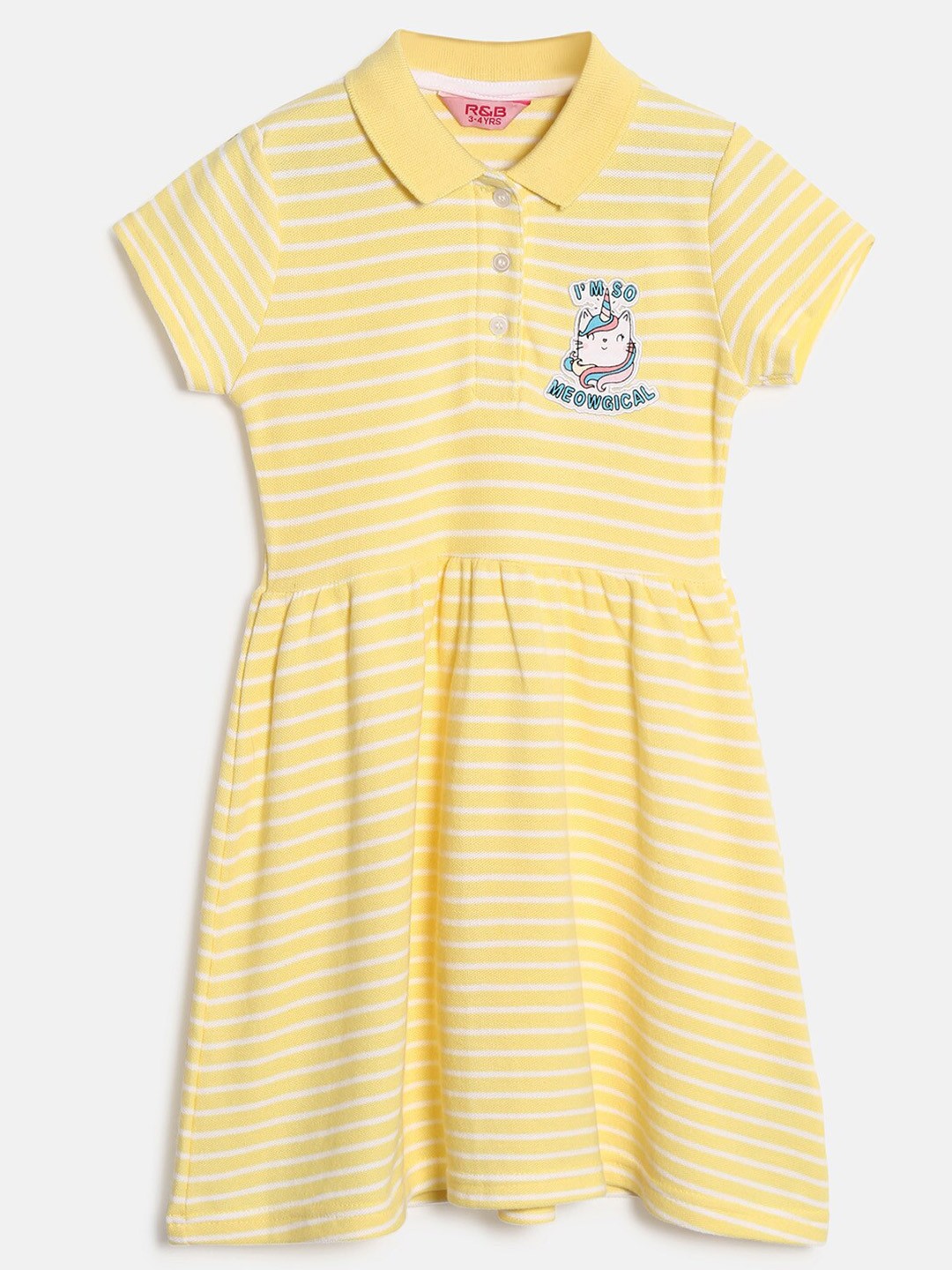 

R&B Yellow & White Striped Shirt Collar Dress