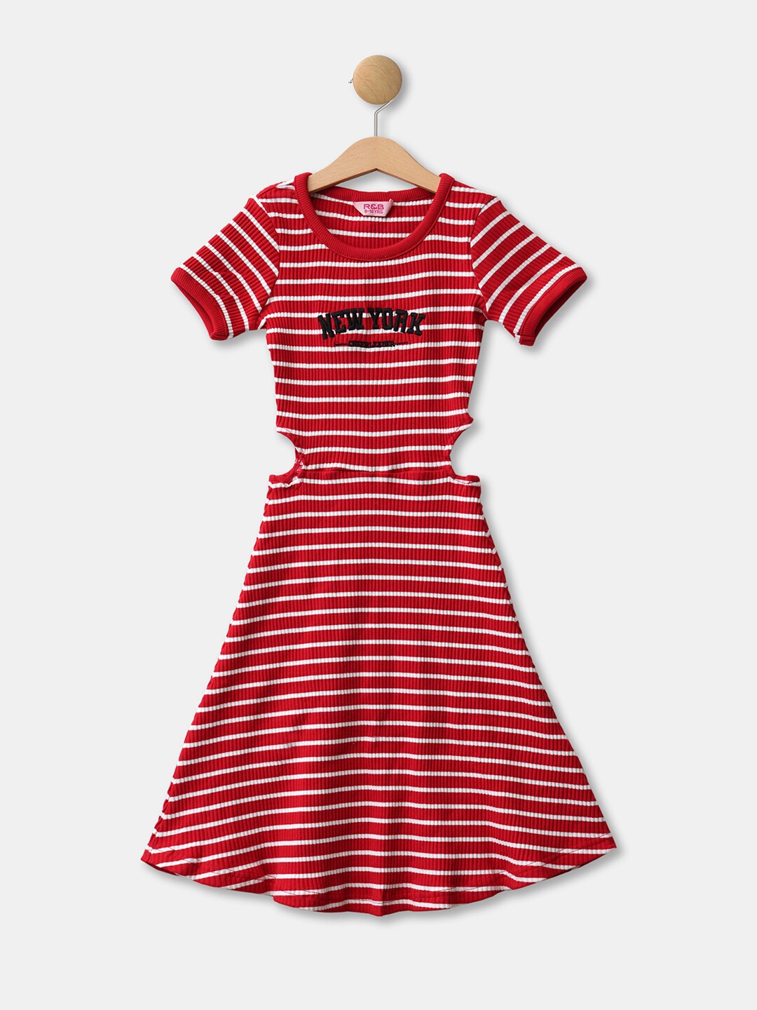 

R&B Red Striped Waist Cut Out Midi Dress