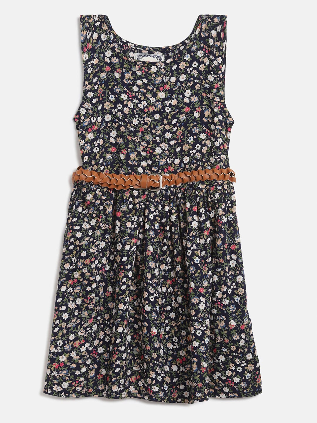 

R&B Girls Black & Green Floral Fit & Flare Dress