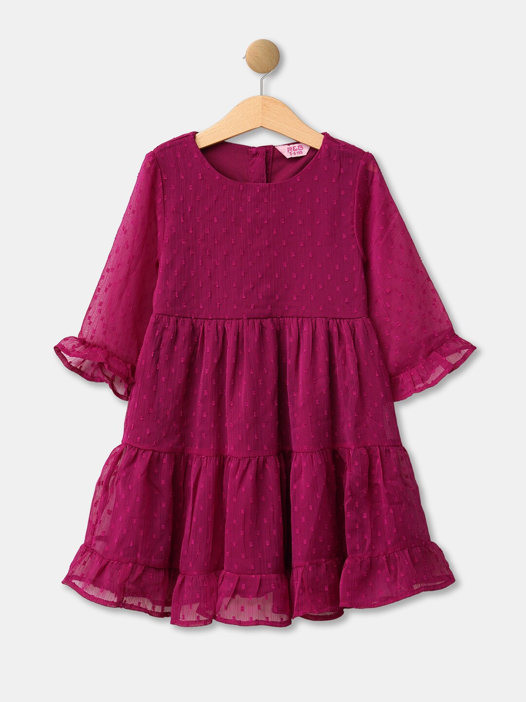 

R&B Girls Burgundy Dobby Cotton Fit & Flare Midi Dress