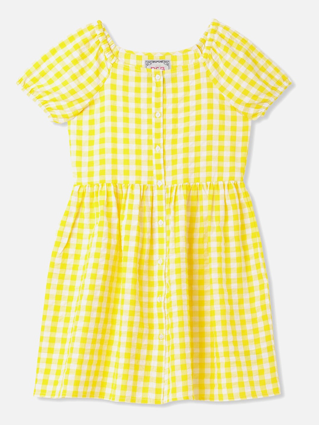 

R&B Yellow & White Checked Casual Fit And Flare Dress