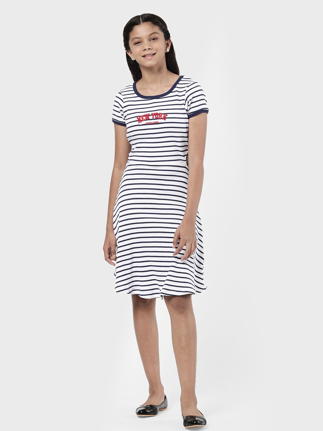 

R&B Navy Blue & White Striped Casual T-shirt Dress