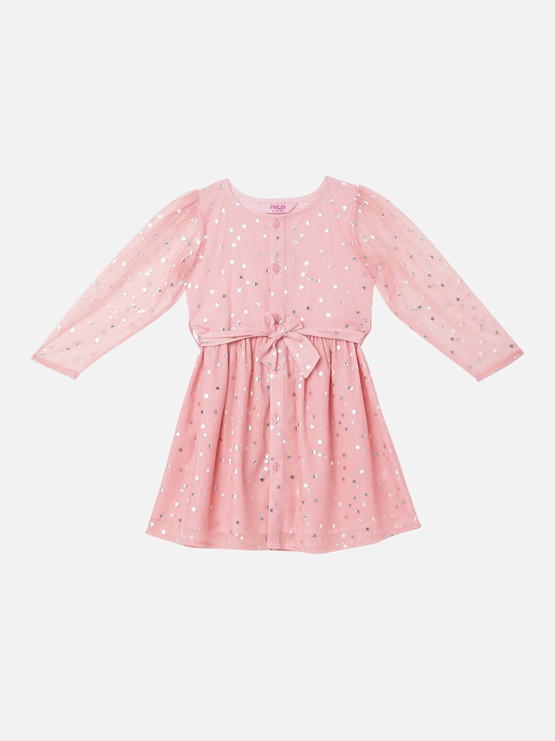 

R&B Kids-Girls Pink & White A-Line Dress