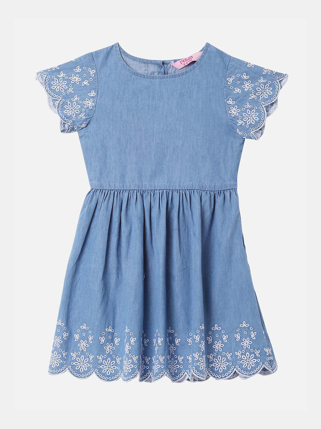 

R&B Girls Blue Schiffli Cotton Fit & Flare Dress
