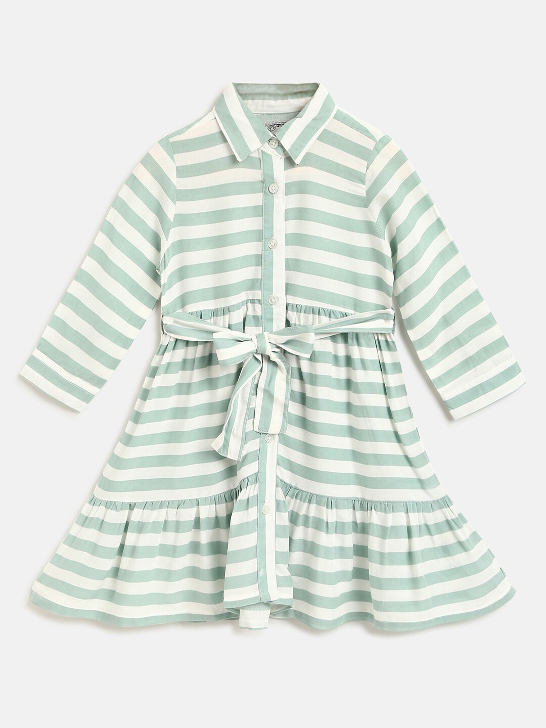 

R&B White & Green Striped A-Line Dress
