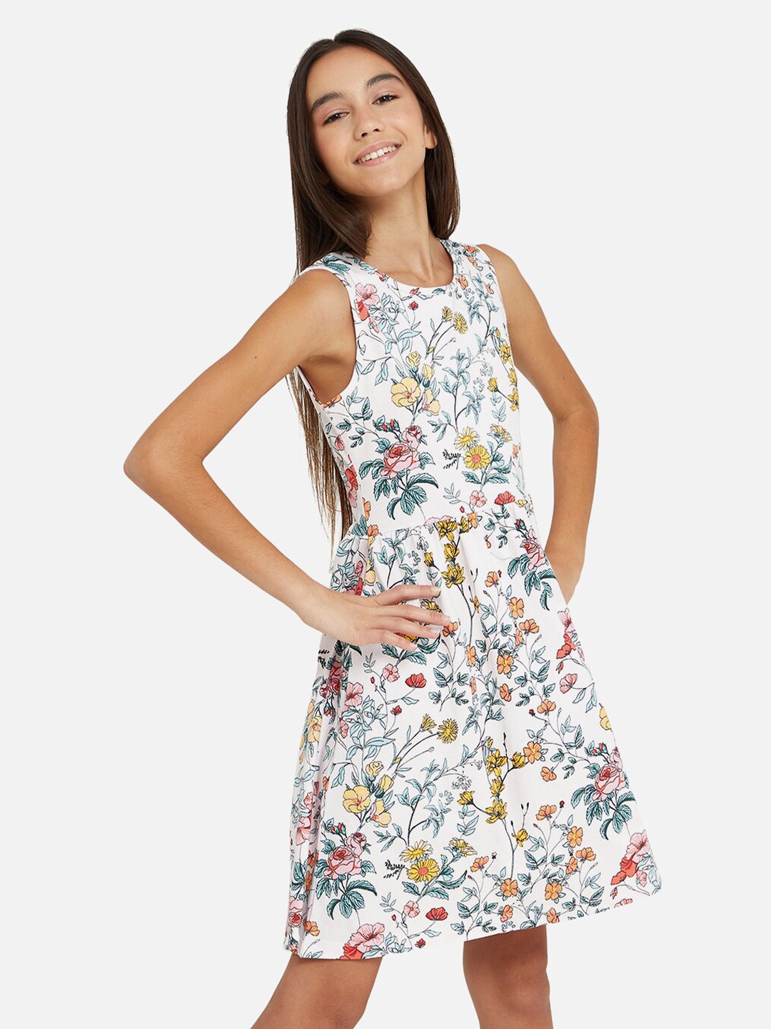 

R&B Girls Pink Floral Printed Fit & Flare Dress