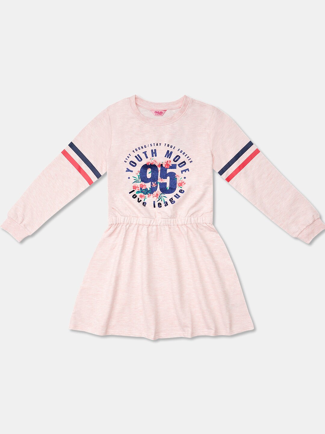 

R&B Girls Pink Typography Printed Cotton Fit & Flare Dress