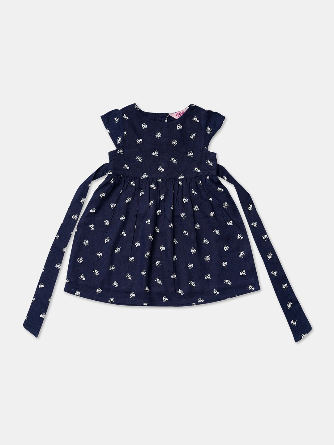 

R&B Girls Blue & White Floral Cotton Fit & Flare Dress
