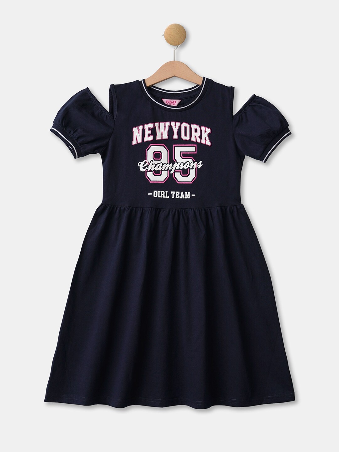

R&B Kids-Girls Navy Blue Cotton Fit and Flare Dress