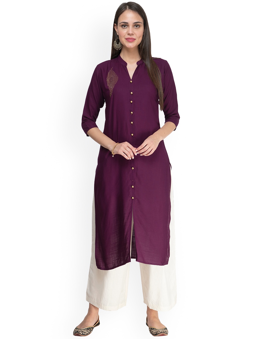 

DesiNoor.com Women Burgundy Mandarin Collar Kurta
