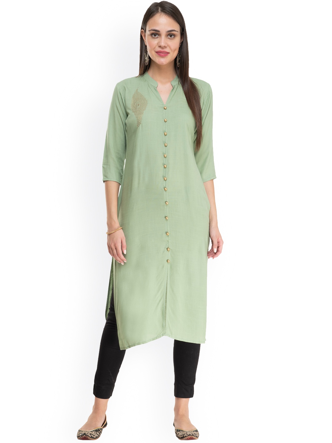 

DesiNoor com Women Green Embellished Kurta