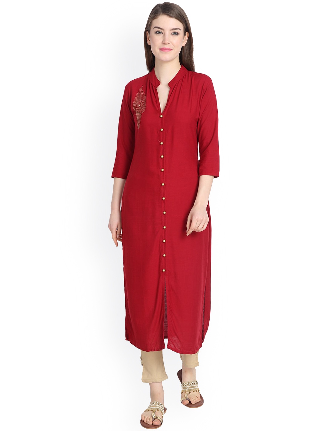 

DesiNoor com Women Maroon Embellished Kurta