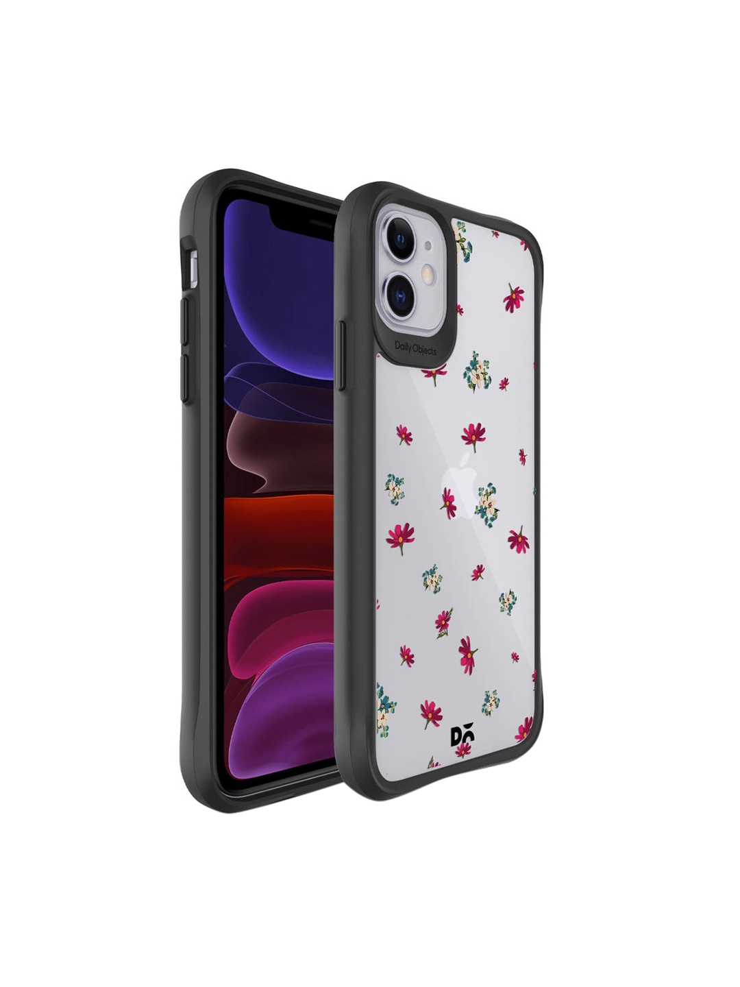 

DailyObjects Black & Pink Printed Floating Flowers Hybrid Clear iPhone 11 Phone Case