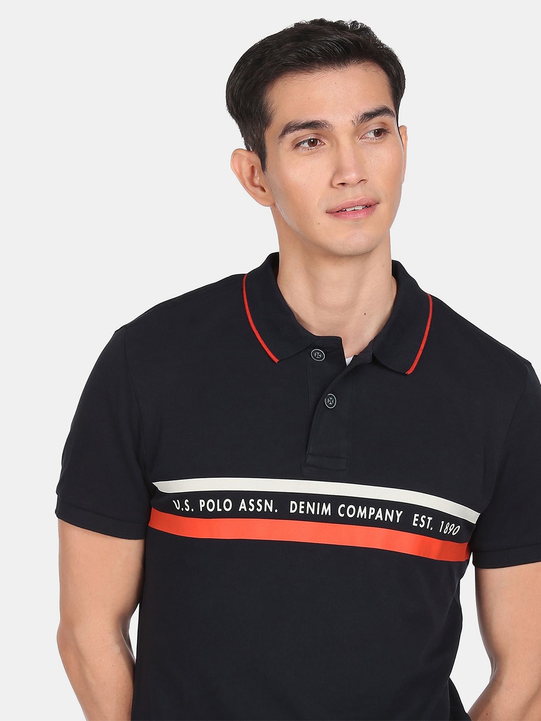 

U.S. Polo Assn. Denim Co.Men Blue & raisin black Polo Collar T-shirt