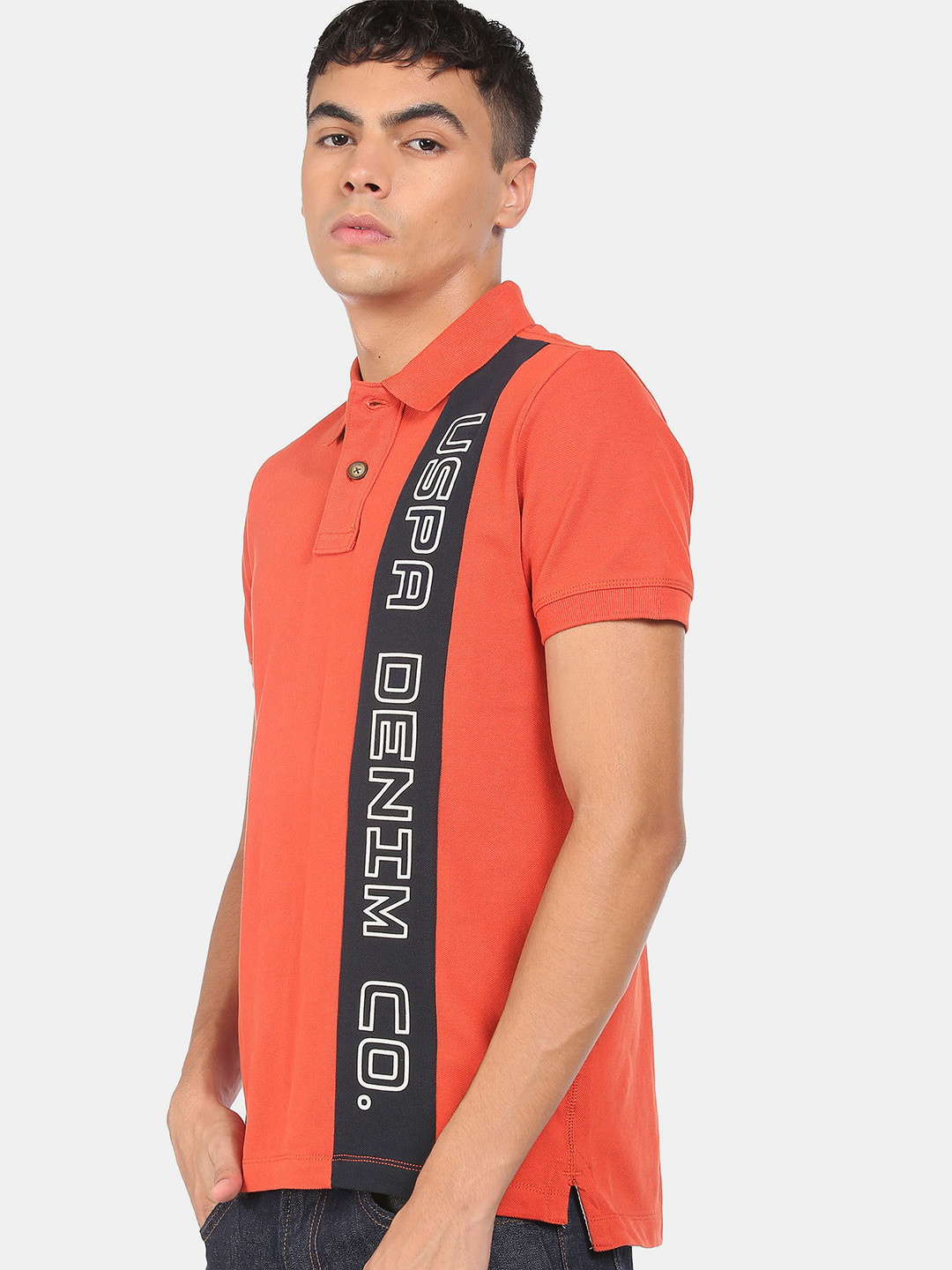 

U.S. Polo Assn. Denim Co.Men Red Typography Polo Collar T-shirt