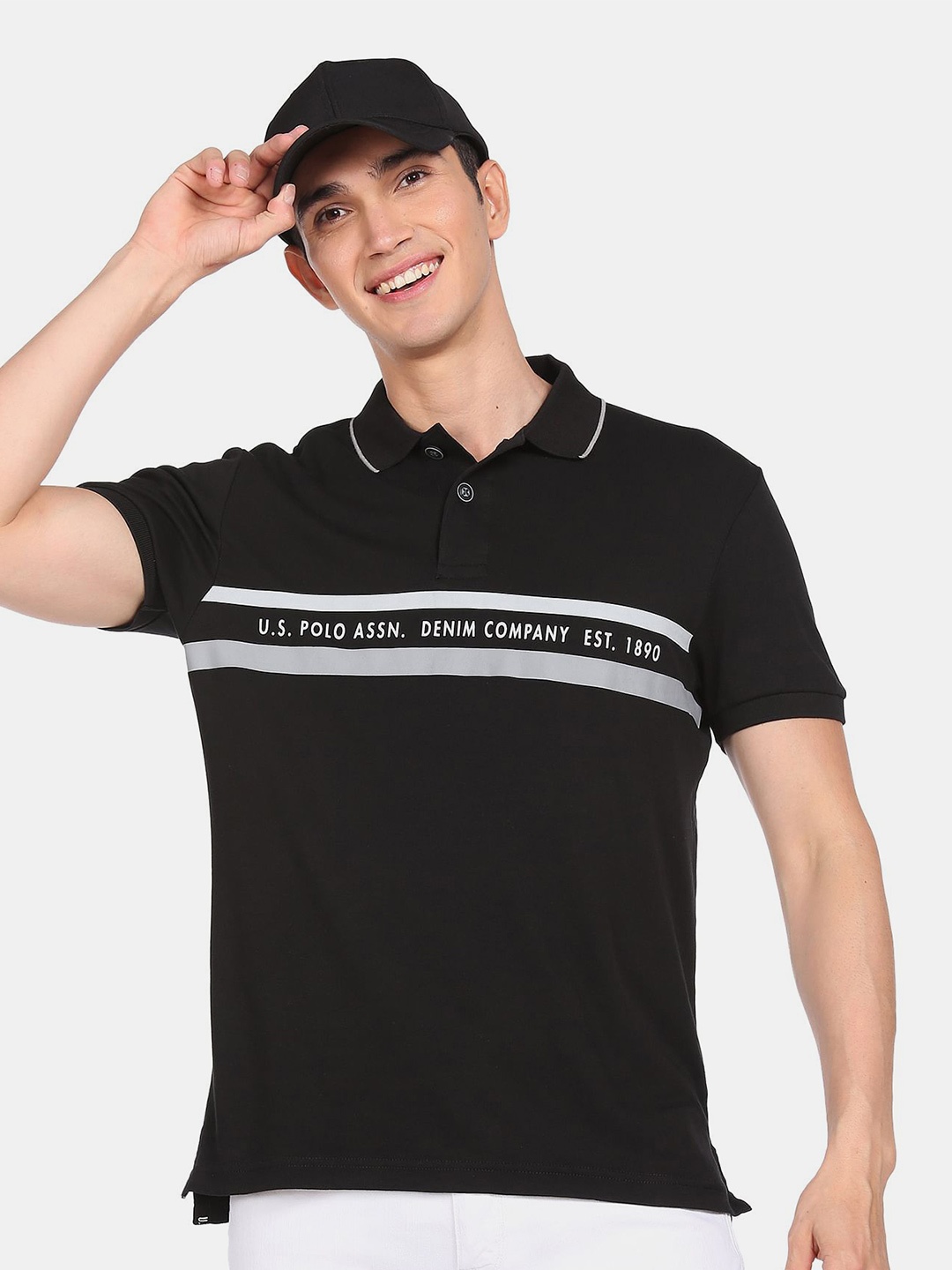 

U.S. Polo Assn. Denim Co.Men Black Typography Polo Collar T-shirt