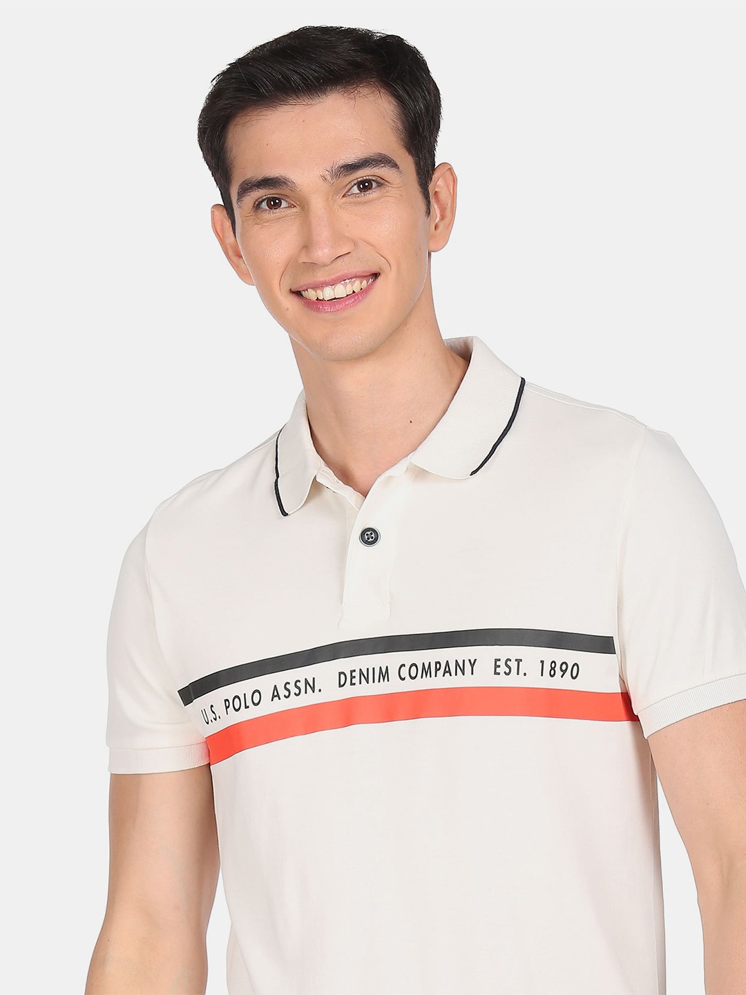 

U.S. Polo Assn. Denim Co.Men White Typography Polo Collar T-shirt