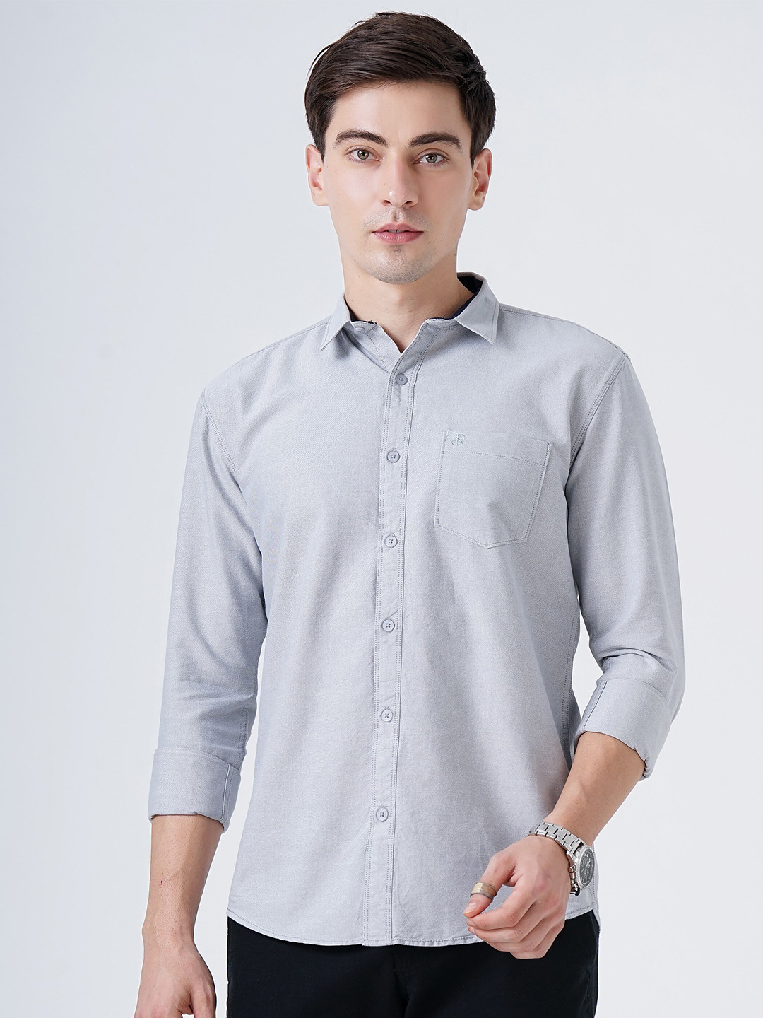 

SORATIA Men Grey Melange Slim Fit Casual Shirt