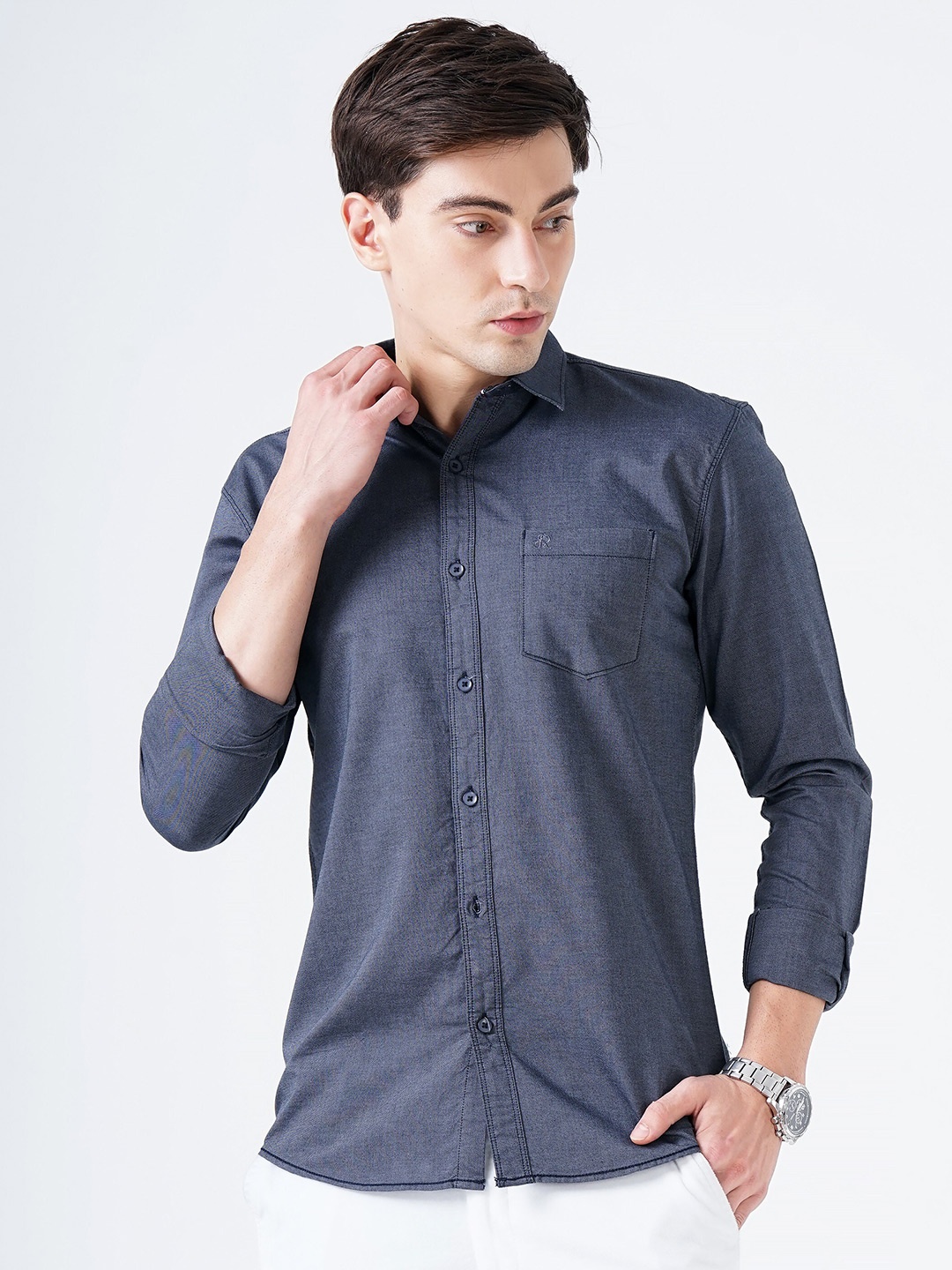 

SORATIA Men Charcoal Slim Fit Casual Shirt